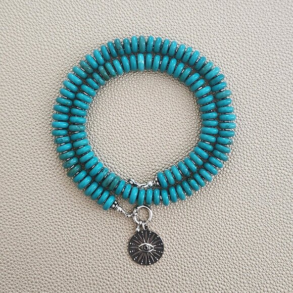 TURQUOISE NECKLACE W/ 925 SILVER EYE PENDANT--18" - Picture 1 of 2